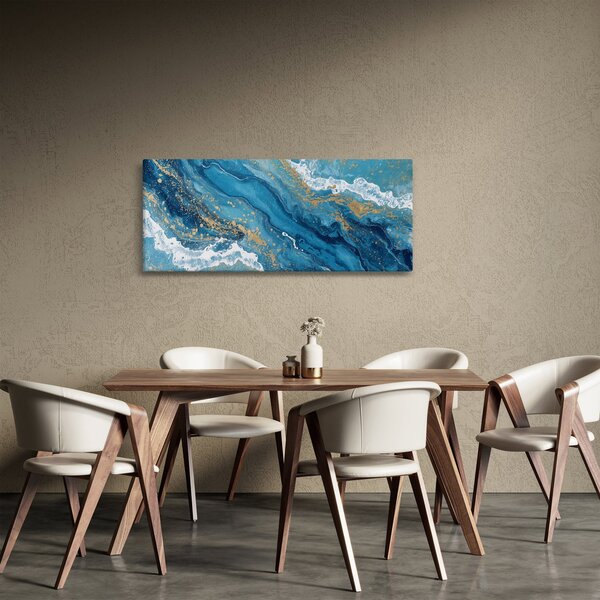 Slika - Svijetloplavi mramor sa zlatom II. (120x50 cm)