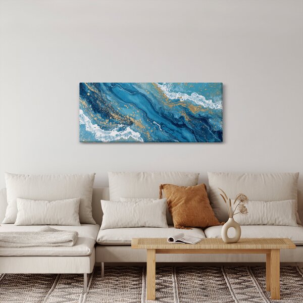 Slika - Svijetloplavi mramor sa zlatom II. (120x50 cm)