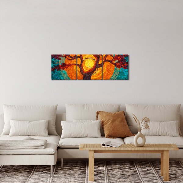 Slika - Stablo života i sunce u mozaiku (sa satom) (90x30 cm)