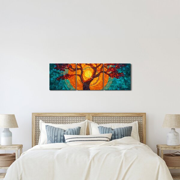 Slika - Stablo života i sunce u mozaiku (sa satom) (90x30 cm)