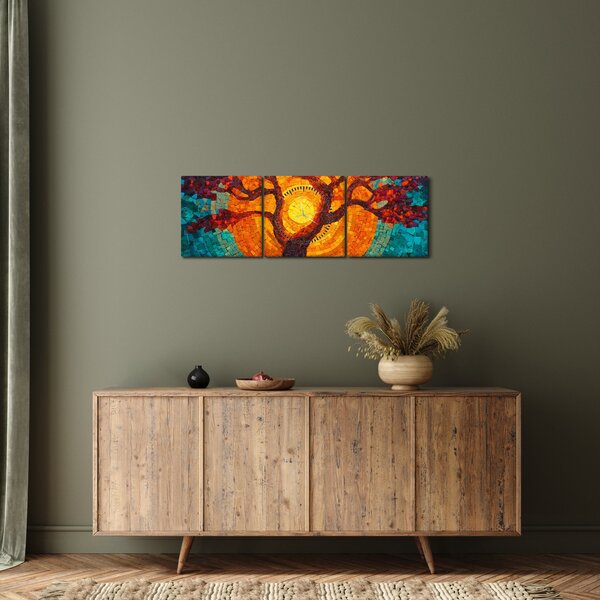 Slika - Stablo života i sunce u mozaiku (sa satom) (90x30 cm)