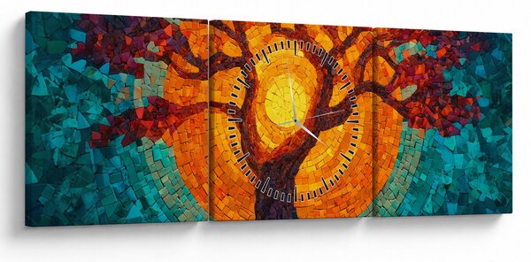 Slika - Stablo života i sunce u mozaiku (sa satom) (90x30 cm)