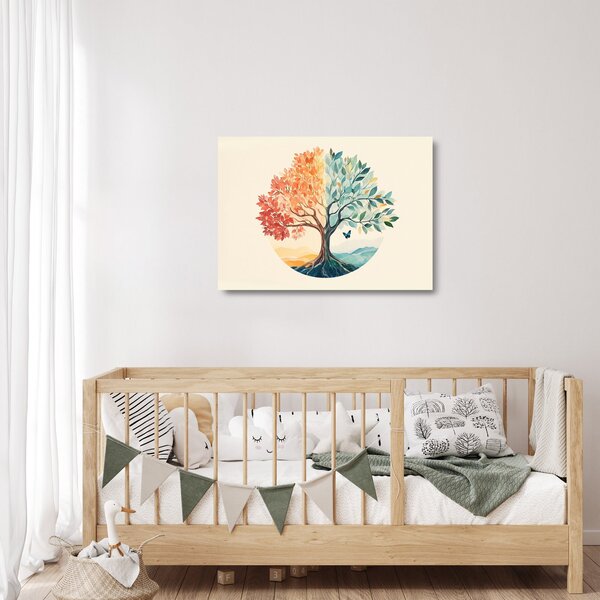 Staklena slika – Dvostruko drvo s leptirima (70x50 cm)