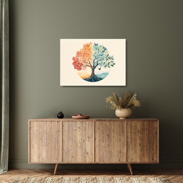Staklena slika – Dvostruko drvo s leptirima (70x50 cm)