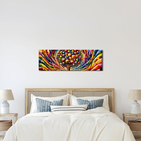 Slika – Šareno drvo s jabukama (sa satom) (90x30 cm)