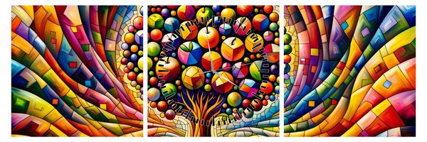 Slika – Šareno drvo s jabukama (sa satom) (90x30 cm)