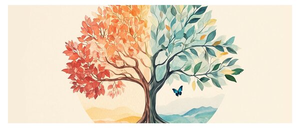 Slika – Dvostruko drvo s leptirima (120x50 cm)