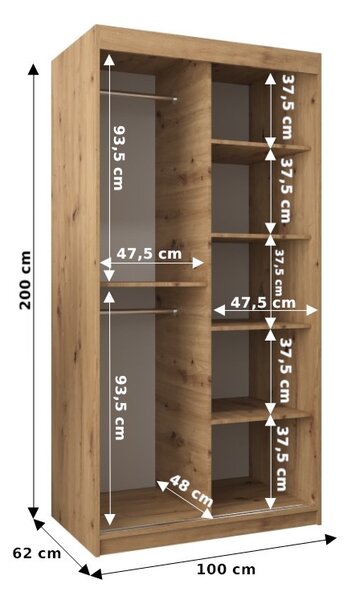 Zondo.hr Ormar za garderobu 100 cm Verika 1 100 (crna + hrast sonoma). Akcija -19%. 1063679