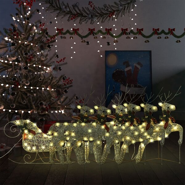VidaXL Ukrasni božićni sobovi i sanjke 140 LED žarulja vanjski zlatni