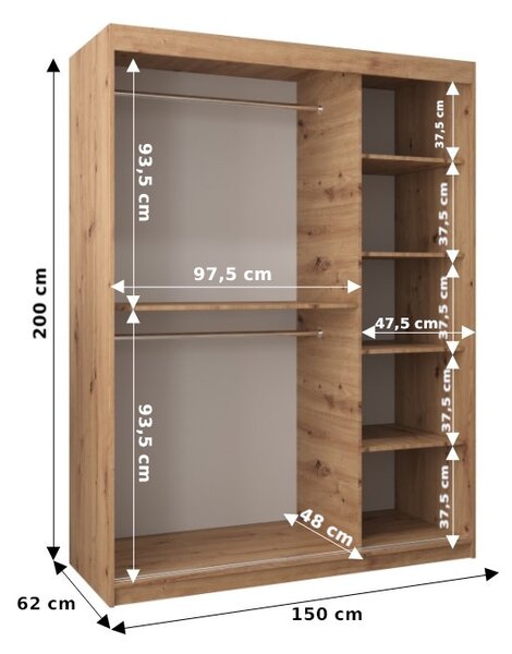 Zondo.hr Ormar za garderobu 150 cm Verika 1 150 (hrast artisan). Akcija -17%. 1063700