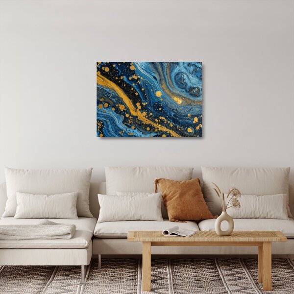 Staklena slika - Plava apstrakcija sa zlatom (70x50 cm)