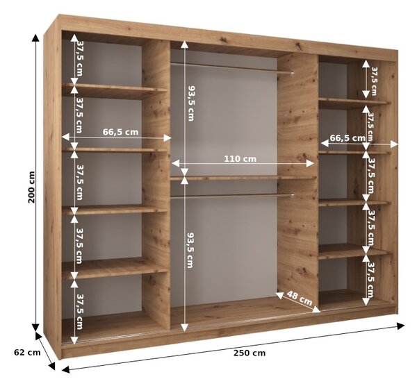 Ormar za garderobu 250 cm Verika 1 250 (hrast sonoma + bijela)