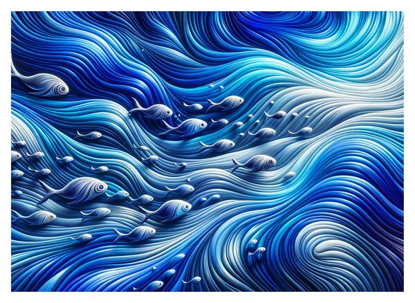 Slika – Ribe u valovima (70x50 cm)