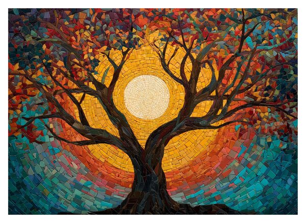 Staklena slika - Sunce u krošnji stabla života (70x50 cm)