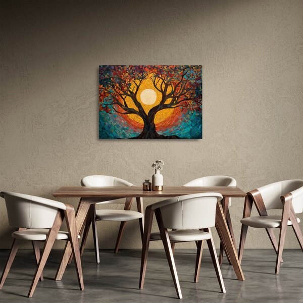 Staklena slika - Sunce u krošnji stabla života (70x50 cm)