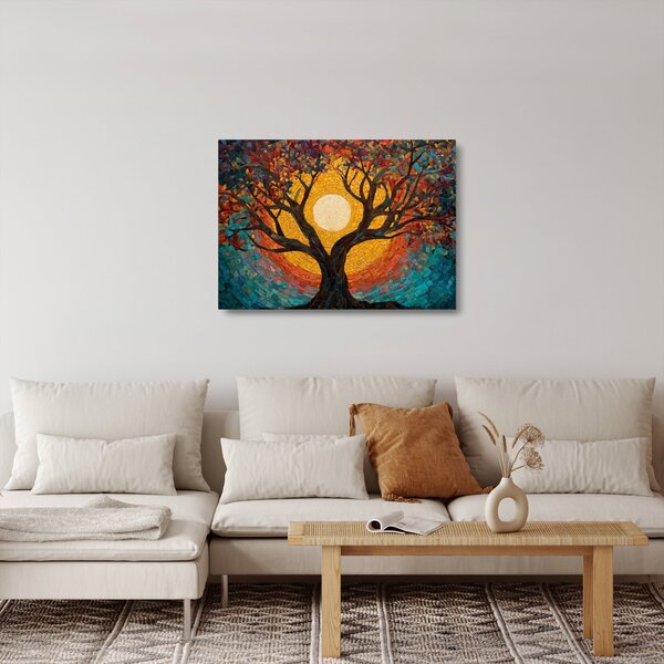 Staklena slika - Sunce u krošnji stabla života (70x50 cm)