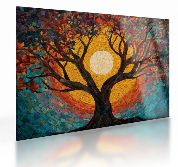 Staklena slika - Sunce u krošnji stabla života (70x50 cm)