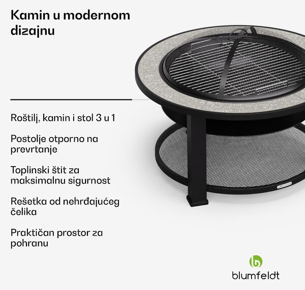 Blumfeldt Merano Avanzato 3 u 1, ložište s funkcijom roštilja, može se koristiti kao stol, 87 x 87 cm