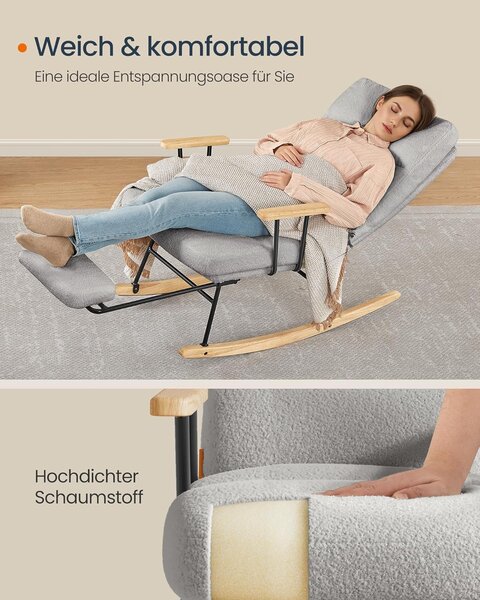 Stolica za ljuljanje nosivost do 160 kg, 97 × 67 × 100 cm, siva | VASHOME