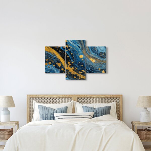 Slika - Plava apstrakcija sa zlatom (90x60 cm)