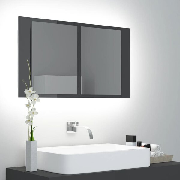 VidaXL LED kupaonski ormarić s ogledalom sjajni sivi 80x12x45 akrilni
