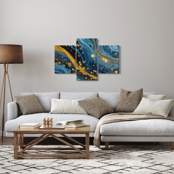 Slika - Plava apstrakcija sa zlatom (90x60 cm)