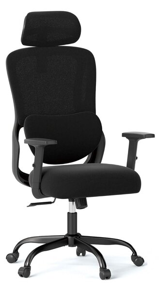 Ergonomska uredska stolica s podesivim naslonom za glavu i lumbalnom potporom, stolica za pisanje, crna