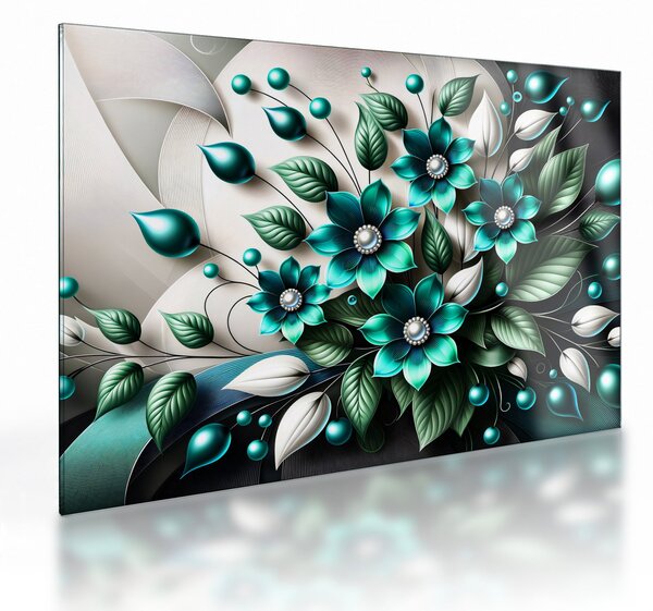 Staklena slika - 3D tirkizni cvjetovi (70x50 cm)
