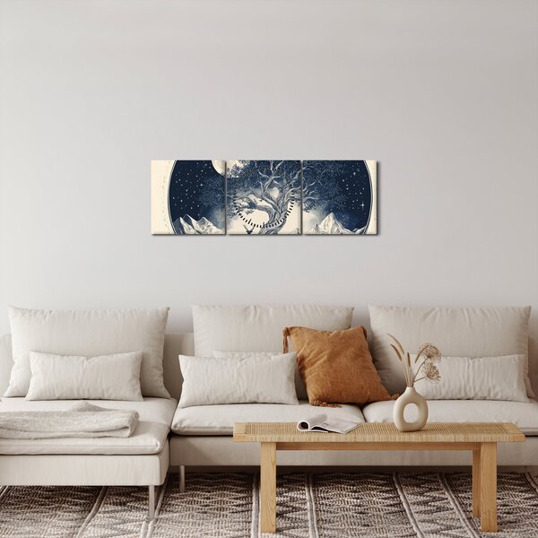 Slika – Magično drvo s jelenom I. (sa satom) (90x30 cm)