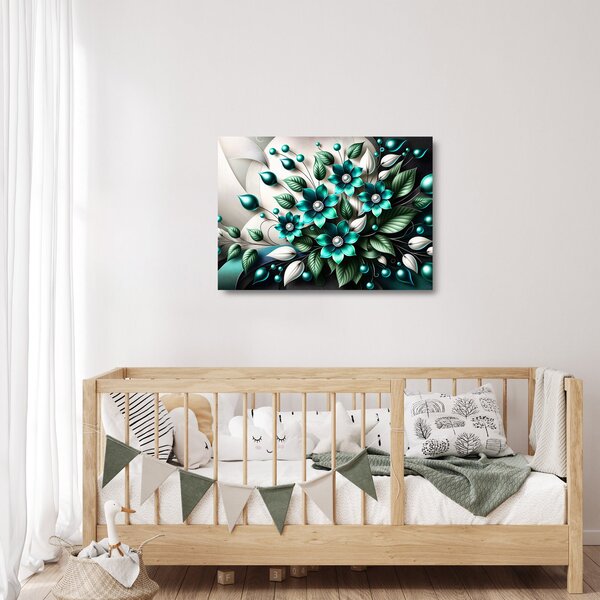 Staklena slika - 3D tirkizni cvjetovi (70x50 cm)