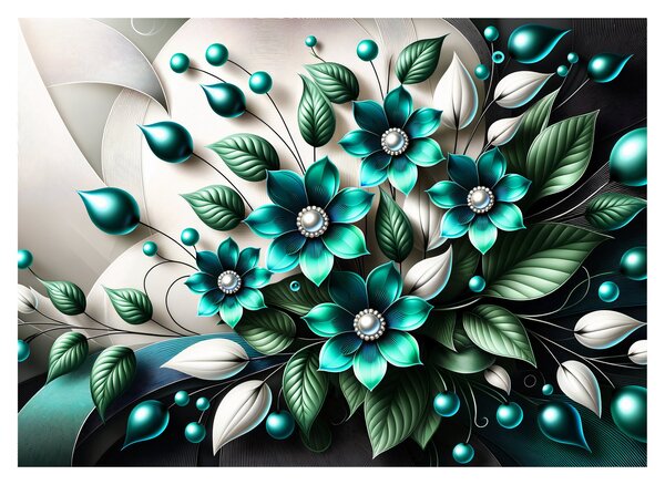 Staklena slika - 3D tirkizni cvjetovi (70x50 cm)