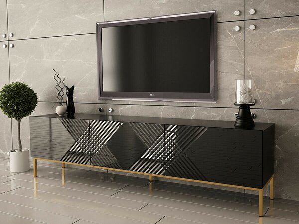 TV stol Merced A103Sjajno crna, Crna, 190x52x37cm