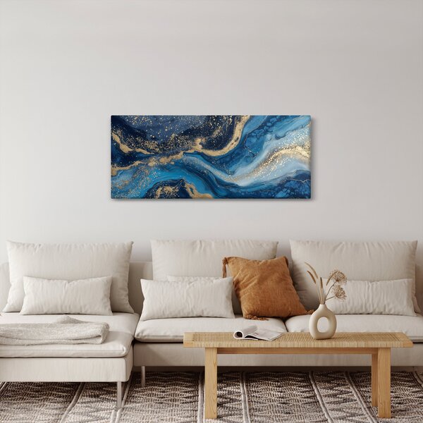 Slika - Apstraktni plavo-zlatni mramor (120x50 cm)