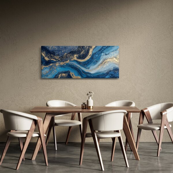 Slika - Apstraktni plavo-zlatni mramor (120x50 cm)