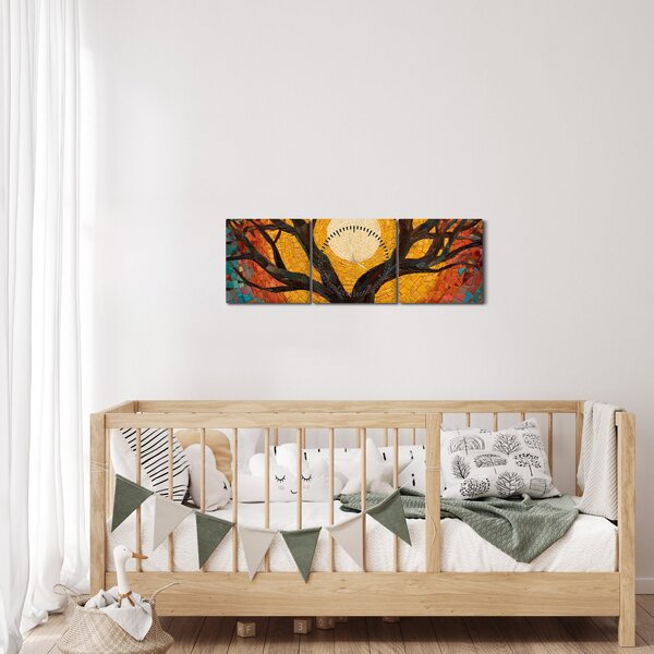 Slika - Sunce u krošnji stabla života (sa satom) (90x30 cm)