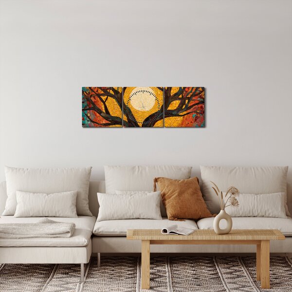 Slika - Sunce u krošnji stabla života (sa satom) (90x30 cm)