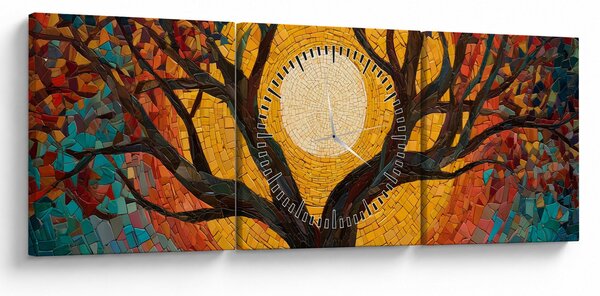 Slika - Sunce u krošnji stabla života (sa satom) (90x30 cm)