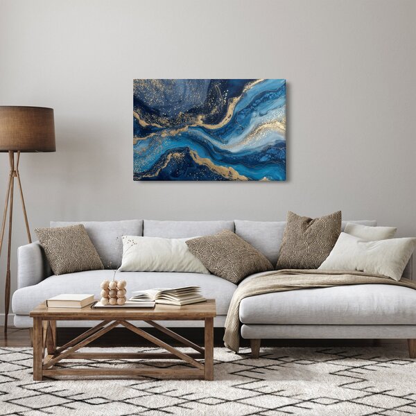 Slika - Apstraktni plavo-zlatni mramor (90x60 cm)