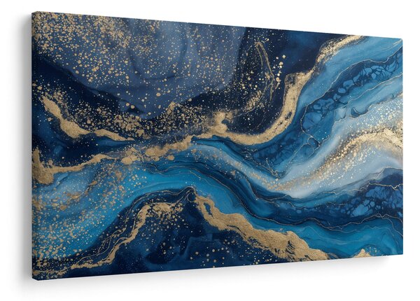 Slika - Apstraktni plavo-zlatni mramor (90x60 cm)