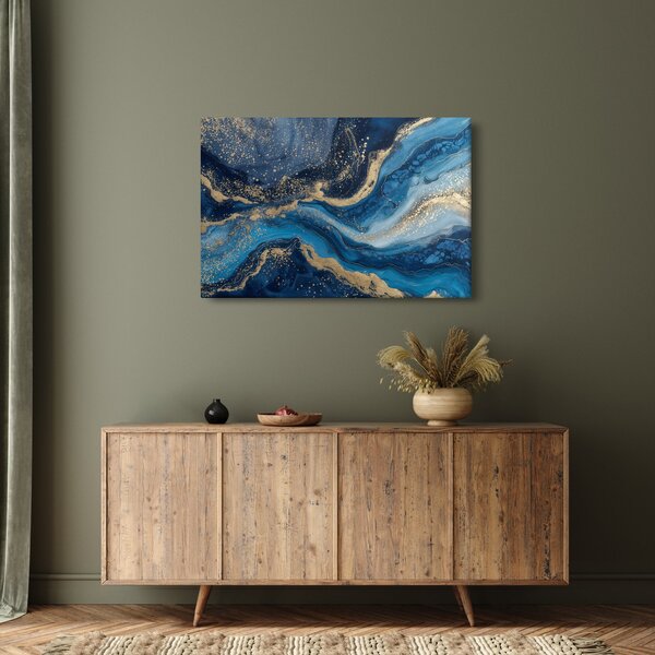 Slika - Apstraktni plavo-zlatni mramor (90x60 cm)