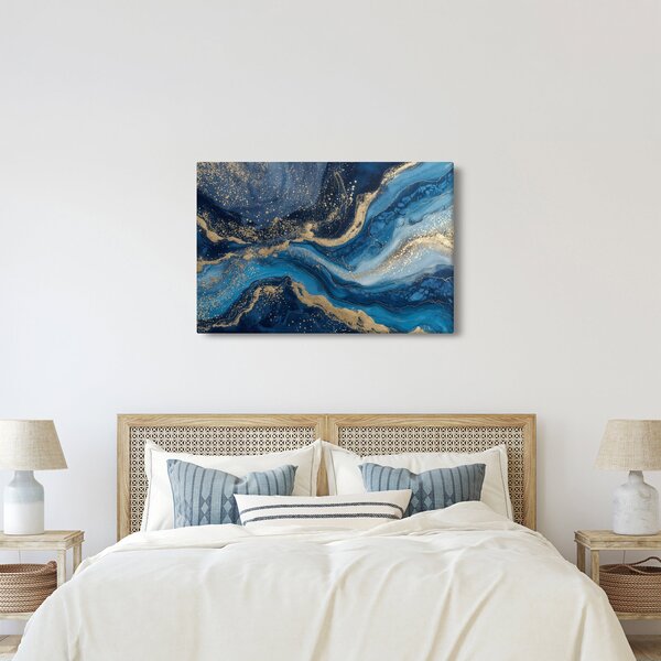 Slika - Apstraktni plavo-zlatni mramor (90x60 cm)