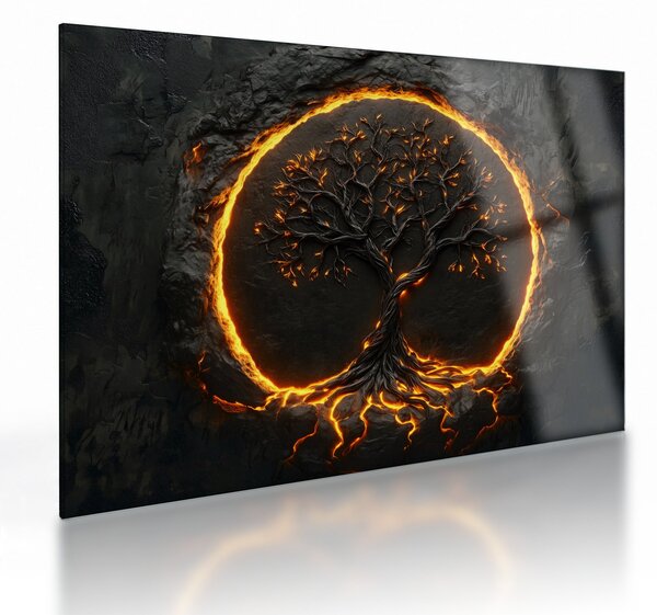 Staklena slika – Drvo života u lavi II. (70x50 cm)