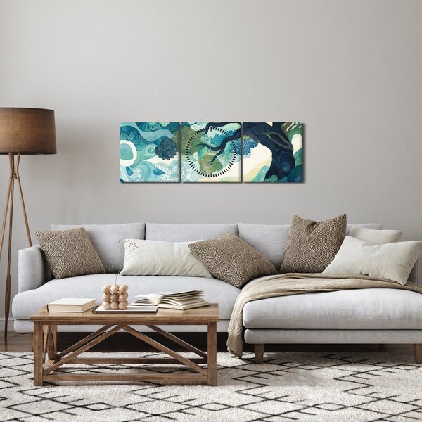 Slika – Zelena krošnja drveta života (sa satom) (90x30 cm)