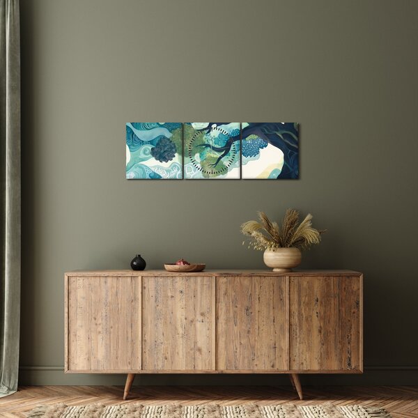 Slika – Zelena krošnja drveta života (sa satom) (90x30 cm)