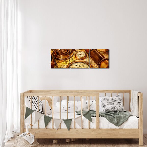 Slika - Povijesna pomagala pomoraca (sa satom) (90x30 cm)