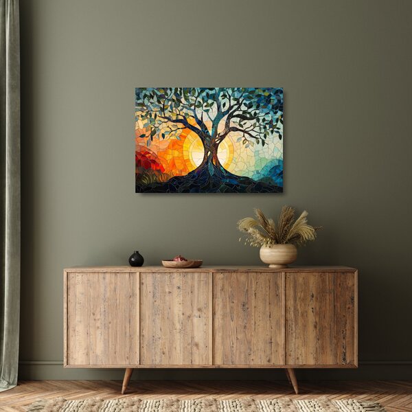Staklena slika – Mozaik – sunce i drvo I. (70x50 cm)
