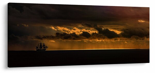 Slika jedrilice pri zalasku sunca (120x50 cm)