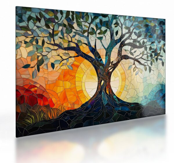 Staklena slika – Mozaik – sunce i drvo I. (70x50 cm)