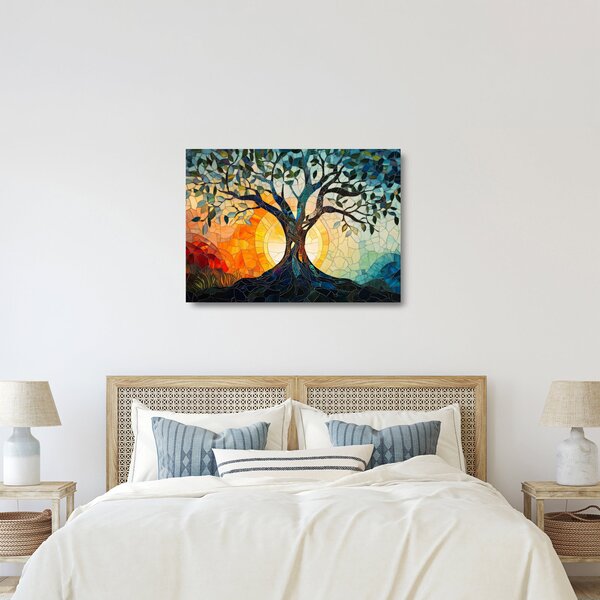 Staklena slika – Mozaik – sunce i drvo I. (70x50 cm)