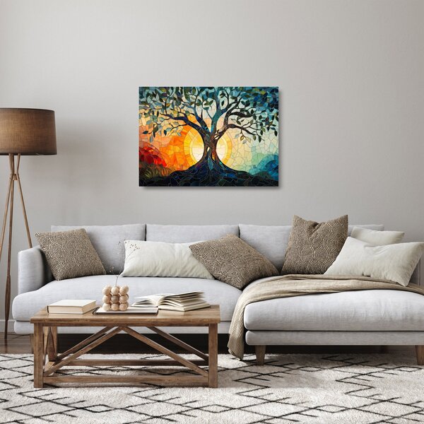 Staklena slika – Mozaik – sunce i drvo I. (70x50 cm)